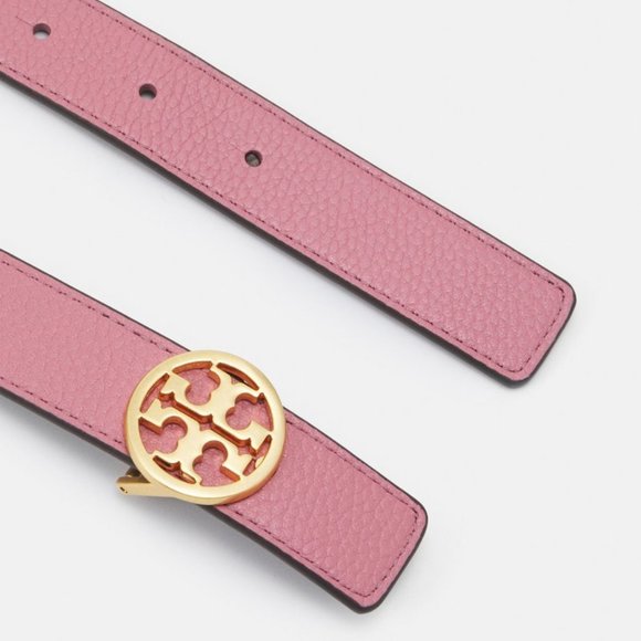 Tory Burch Reversible Logo WIDE Belt Burgundy Port Pink Magnolia - Picture 6 of 9